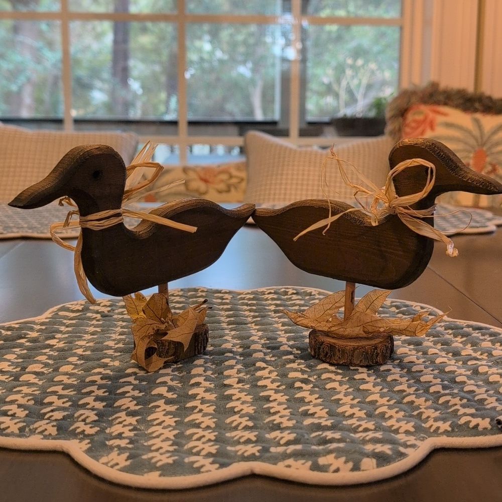 Handmade Primitive Wooden Duck Figurines Rustic Cabin Country Duck Decor